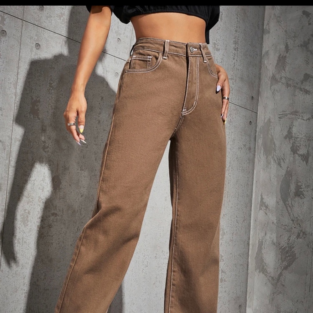 SHEIN brown jeans w white seam